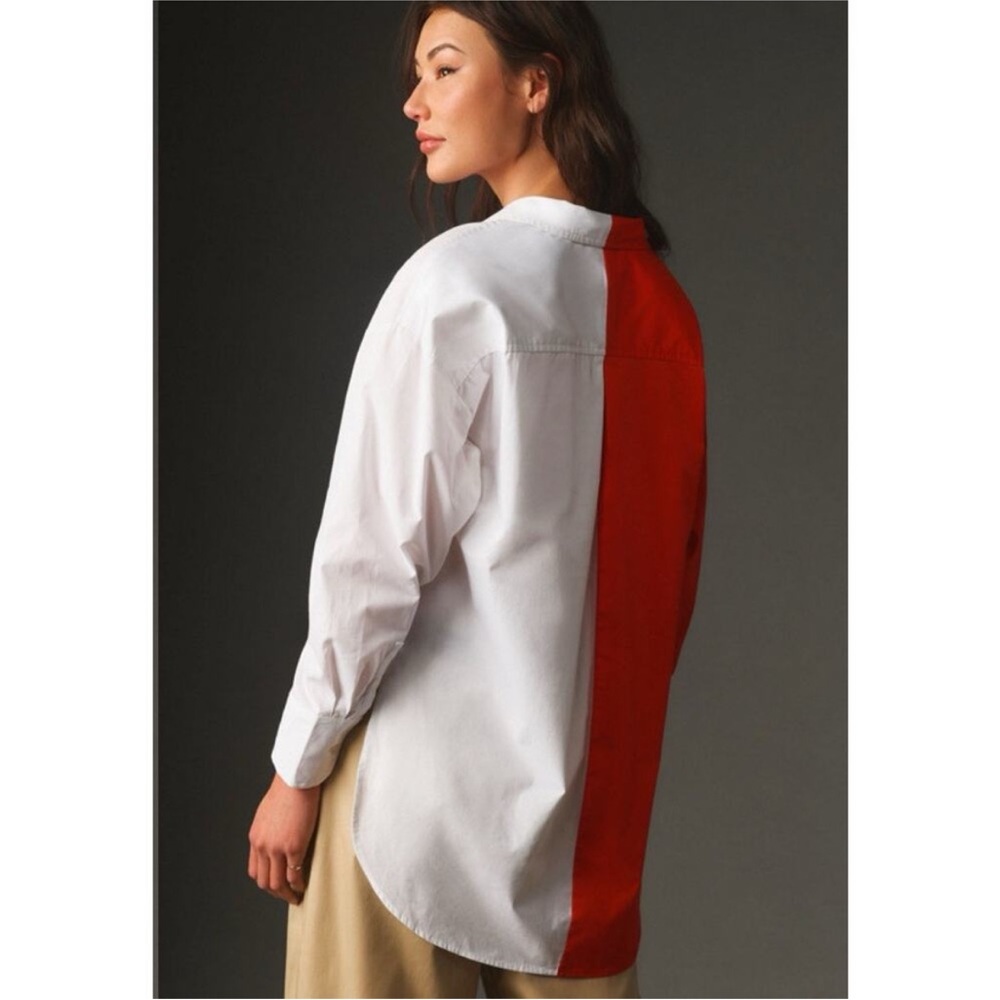 Maeve Anthropology Colorblock Button-Up Shirt in Orange White 100% cotton - Picture 4 of 8
